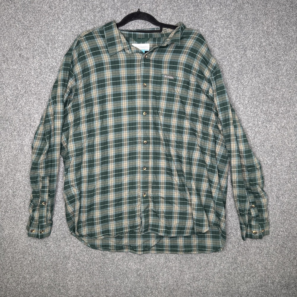 Columbia Sportswear Mens XXL Green Plaid Long Sleeve Button Down Shirt Casual